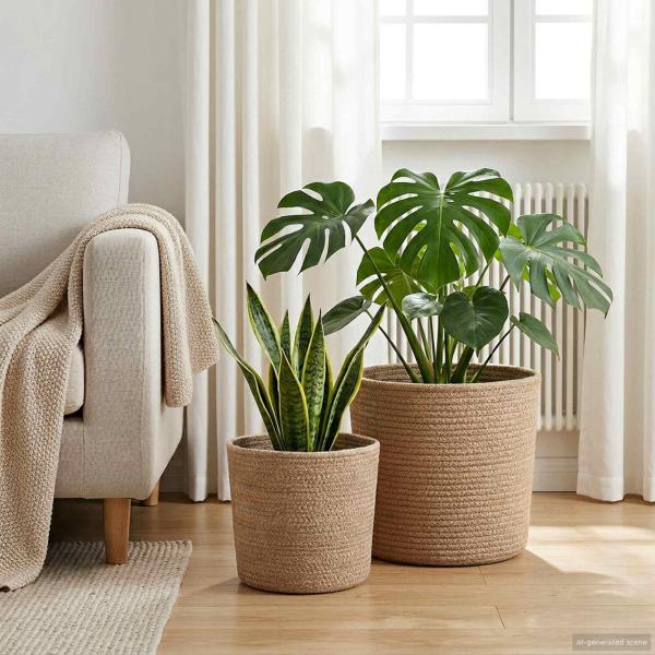 ARDEBO.de - Pflanztopfsatz 2 stk. Natur Ø 28 x 28 cm 100% Tossa-Jute