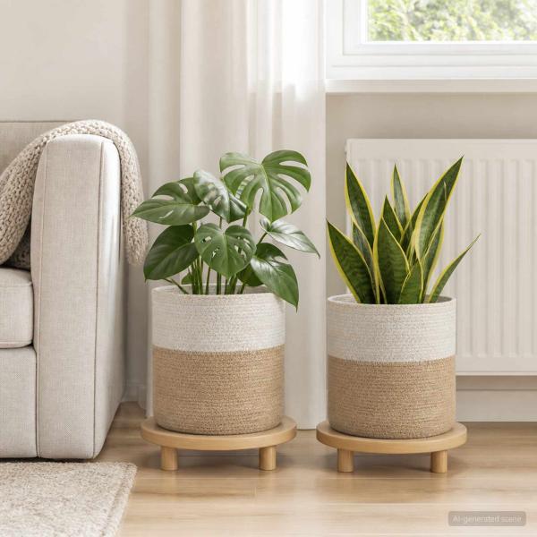 ARDEBO.de - Pflanztopfsatz 2 stk. Natürlich und Weiß Ø 28 x 28 cm