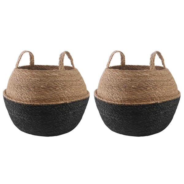 ARDEBO.de - Pflanzenkübel mit Griffen 2 stk. Schwarz Ø 45 x 36 cm