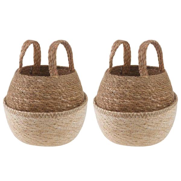 ARDEBO.de - Pflanzenkübel mit Griffen 2 Stk. Weiß Ø 22 x 20 cm 100% Seegras