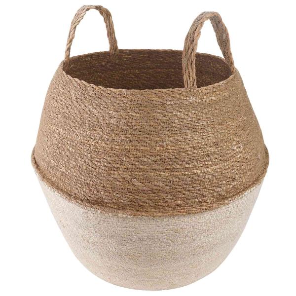 ARDEBO.de - Pflanzenkübel mit Griffen Weiß Ø 32 x 32 cm 100% Seegras