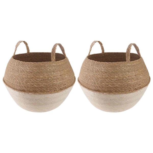 ARDEBO.de - Pflanzenkübel mit Griffen 2 stk. Weiß Ø 45 x 36 cm 100% Seegras