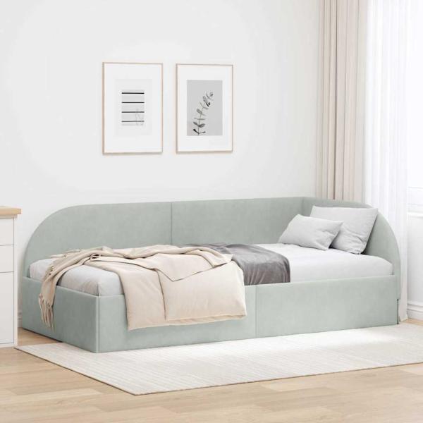 ARDEBO.de - Eckbettgestell Hellgrau 90 x 200 cm Samt