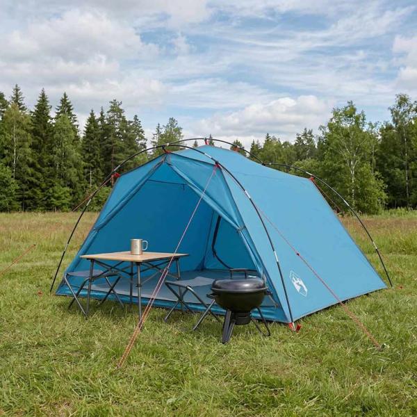 ARDEBO.de - Tunnelzelt 4 Personen Blau 185T Polyester mit PU-Beschichtung