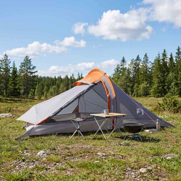 ARDEBO.de - Trekkingzelt 2 Personen Grau und Orange