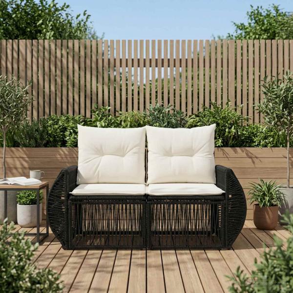 ARDEBO.de - Garten-Sofa 2-Sitzanzahl Schwarz Poly-Rattan