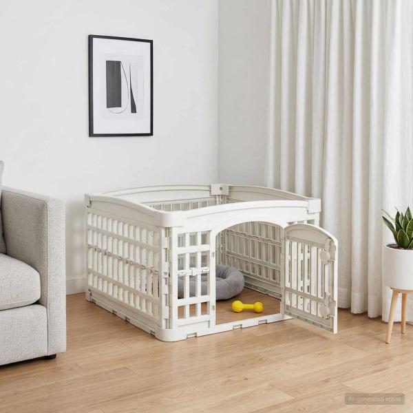 ARDEBO.de - 4-Panel Hundelaufstall 60 x 60 x 38 cm Kunststoff Weiß Klappbar