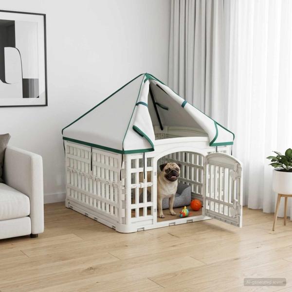 ARDEBO.de - 4-Panel-Hundeauslauf mit Dach 60 x 60 x 82 cm Kunststoff Weiß