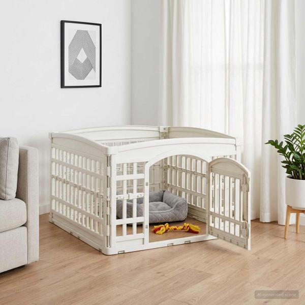ARDEBO.de - 4-Panel Hundelaufstall 88 x 88 x 56 cm Kunststoff Weiß Klappbar