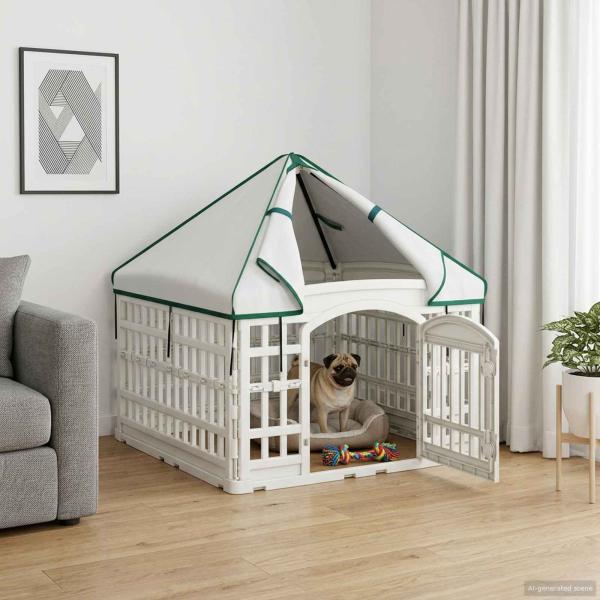 ARDEBO.de - 4-Panel-Hundeauslauf mit Dach 88 x 88 x 112 cm Kunststoff Weiß