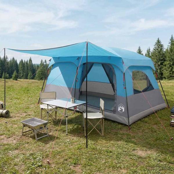 ARDEBO.de - Familienzelt 10 Personen Blau Polyester und Stahl