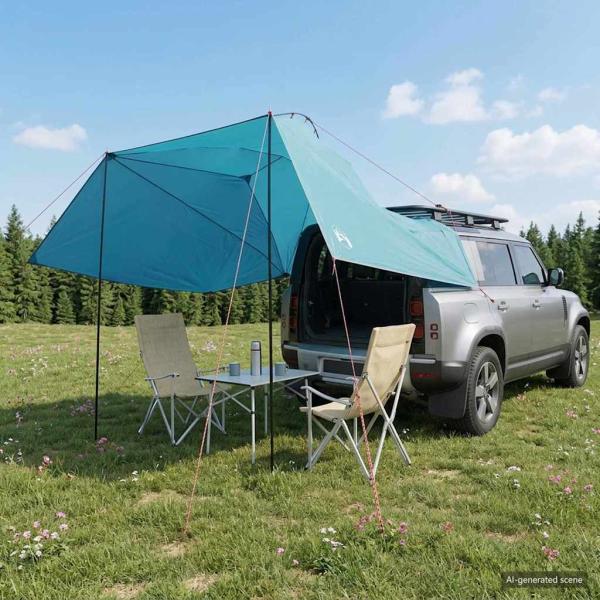 ARDEBO.de - Autozelt Blau 350 x 250 cm Polyester und Stahl