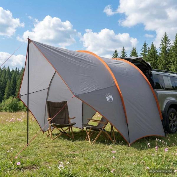 ARDEBO.de - Heck-Awnings wasserfest Grau und Orange 405 x 280 x 220 cm