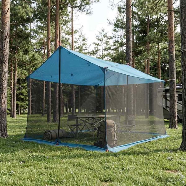 ARDEBO.de - Camping-Tarp mit Netzwänden Blau 340 x 260 x 220 cm