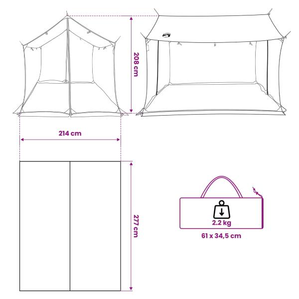 Camping-Tarp mit Netzwänden Grau und Orange 270 x 210 x 210 cm