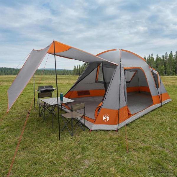 ARDEBO.de - Hütten-Zelt 8 Personen Grau und Orange Polyester und Stahl