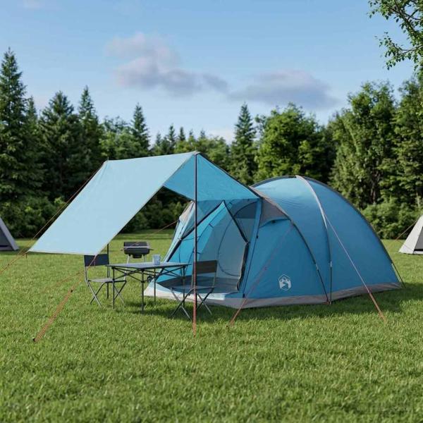 ARDEBO.de - Hütten-Zelt 4 Personen Blau Polyester und Stahl