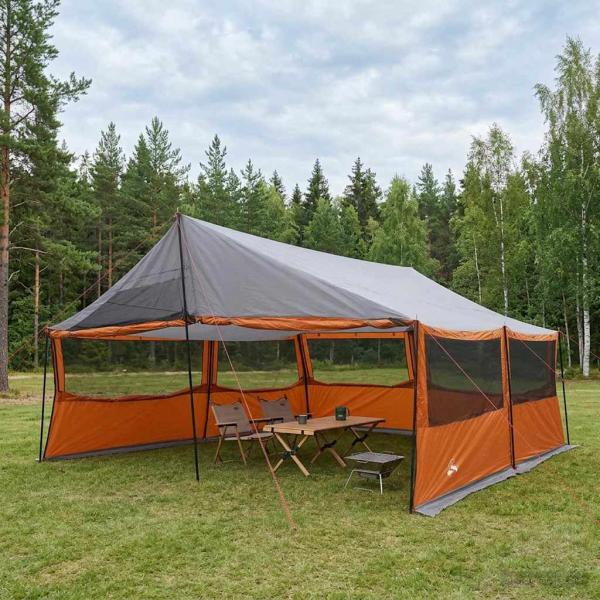ARDEBO.de - Familienzelt mit Dach Grau und Orange 600 x 400 x 268 cm