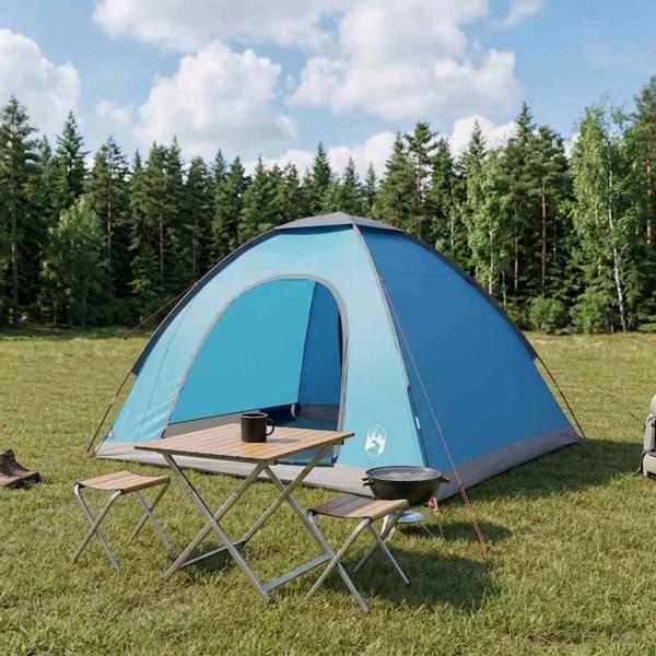ARDEBO.de - Campingzelt 4 Personen Blau 185T Polyester mit PU-Beschichtung