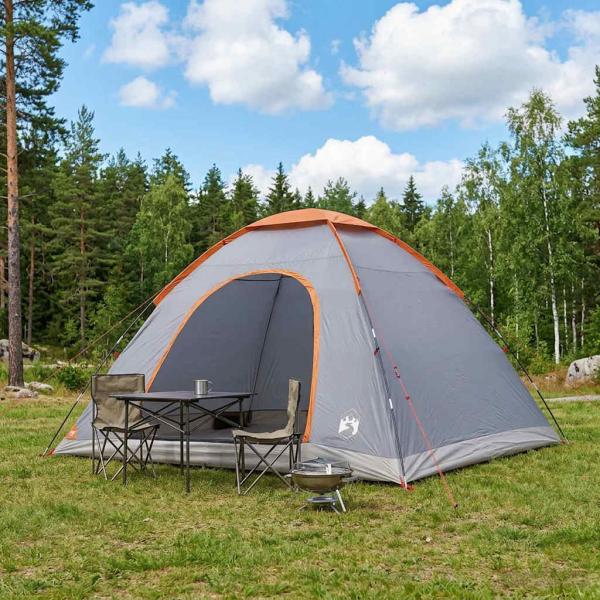 ARDEBO.de - Campingzelt 6 Personen Grau und Orange