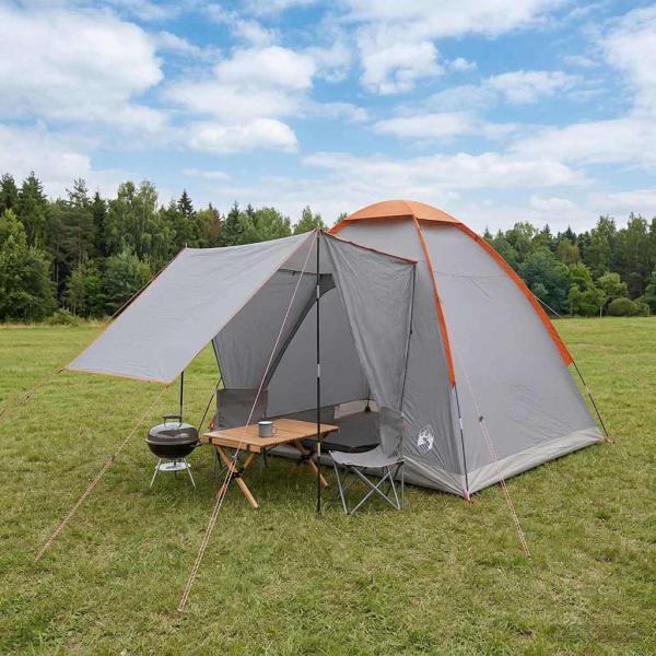 ARDEBO.de - Campingzelt 2 Personen Grau und Orange Polyester und Stahl