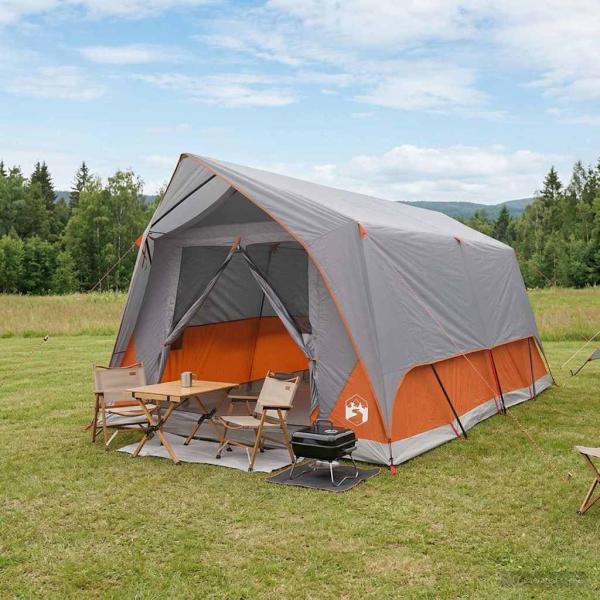 ARDEBO.de - Tunnelzelt Grau und Orange 10 Personen Polyester und Stahl