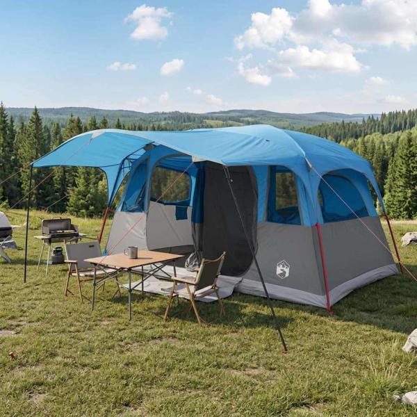 ARDEBO.de - Tunnelzelt 10 Personen Blau Polyester und Stahl