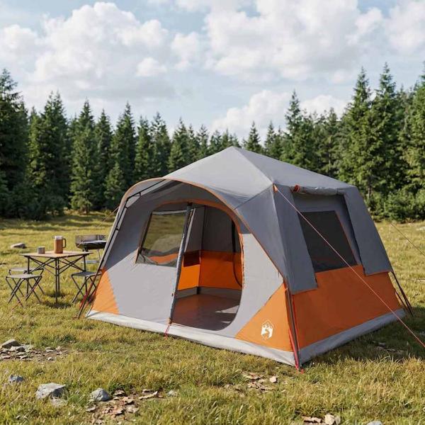 ARDEBO.de - Sofort Zelt 8 Personen Grau und Orange Polyester und Stahl