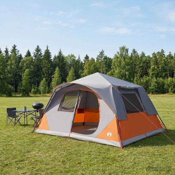 ARDEBO.de - Sofort Zelt 10 Personen Grau und Orange Polyester und Stahl