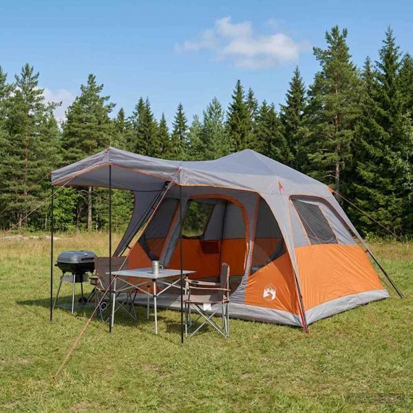 ARDEBO.de - Familienzelt Grau und Orange 6-Personen Polyester und Stahl