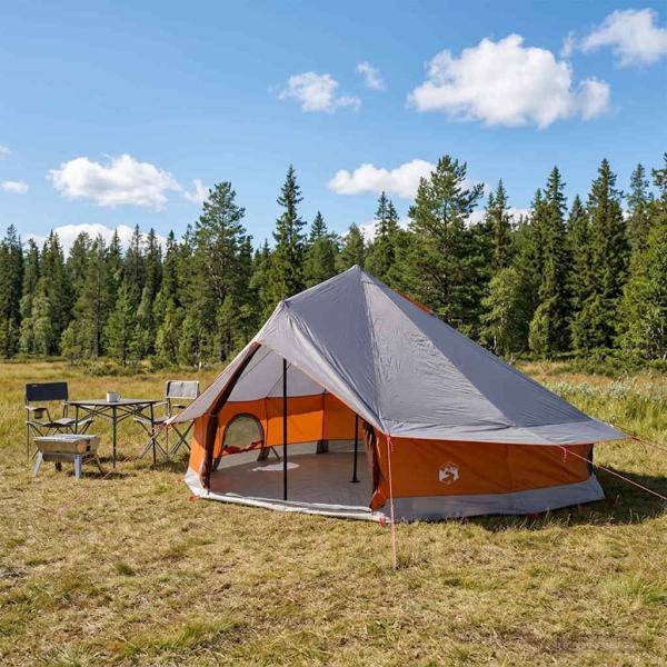 ARDEBO.de - Tipi Zelt 20 Personen Grau und Orange Polyester und Stahl