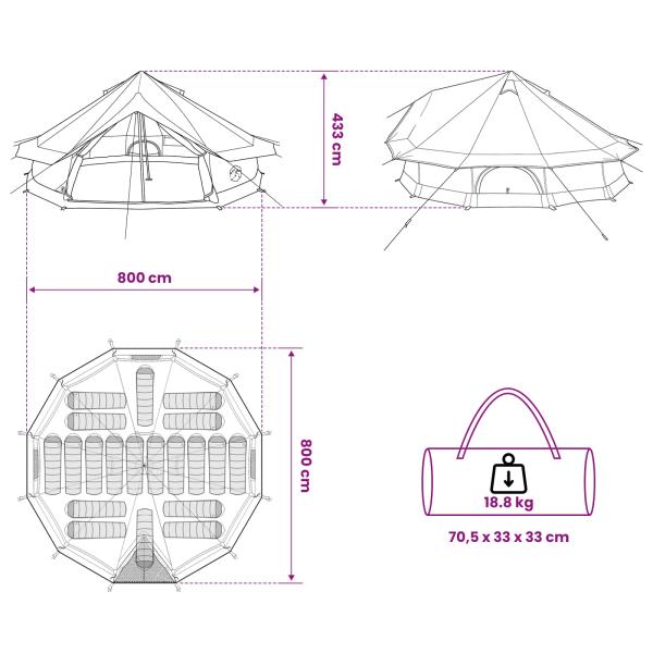 Tipi Zelt 20 Personen Grau und Orange Polyester und Stahl