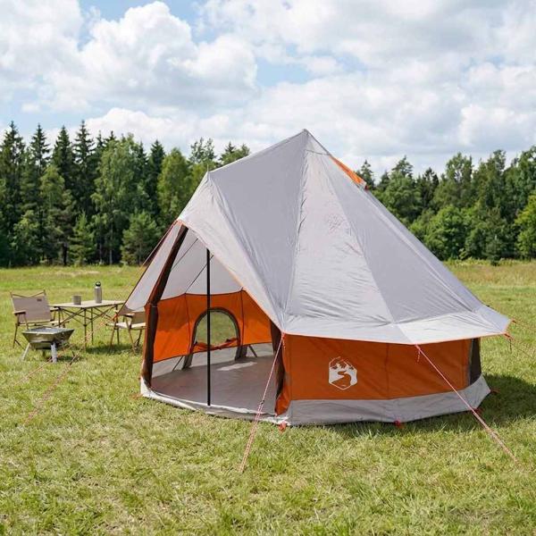 ARDEBO.de - Tipi Zelt 4 Personen Grau und Orange Polyester und Stahl