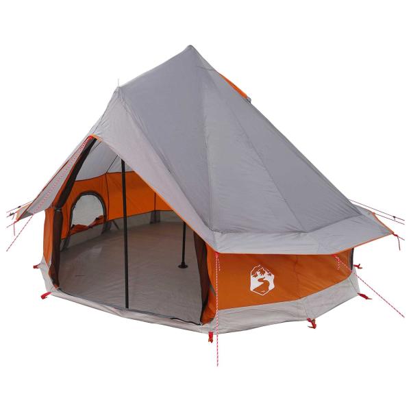 Tipi Zelt 4 Personen Grau und Orange Polyester und Stahl