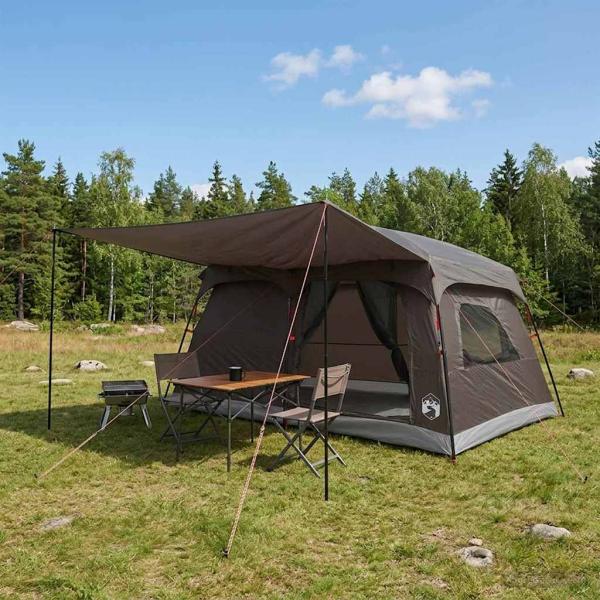 ARDEBO.de - Familienzelt 10 Personen Braun Grau Polyester und Stahl