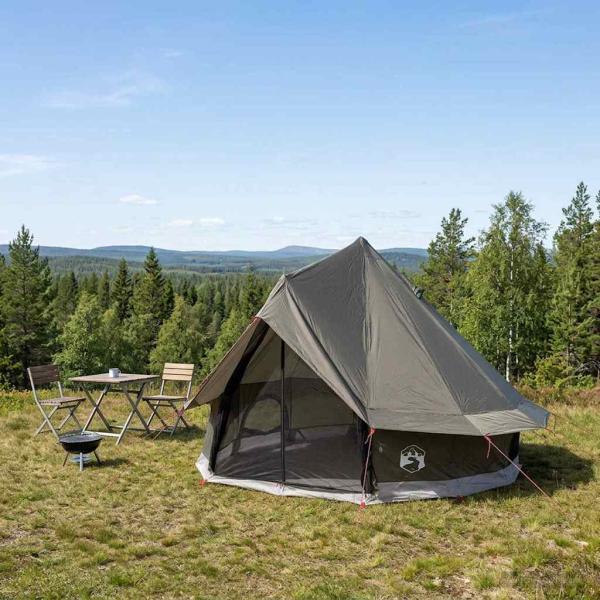 ARDEBO.de - Tipi Zelt 4 Personen Braun Grau Polyester und Stahl