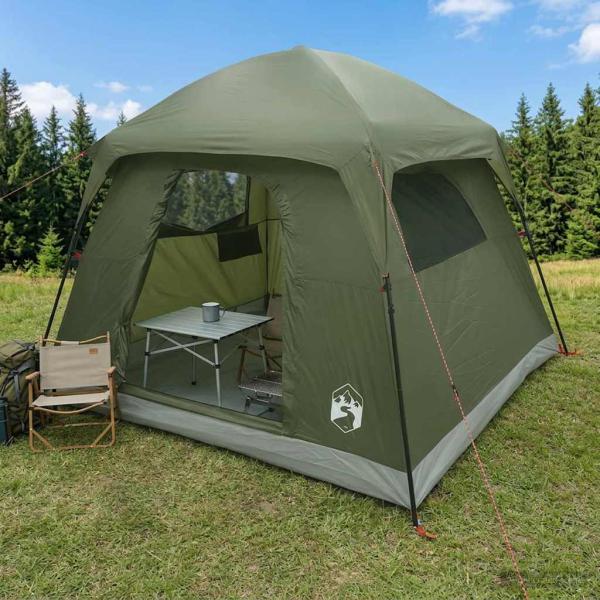 ARDEBO.de - Hütten-Zelt 4 Personen Olivgrün Polyester und Stahl