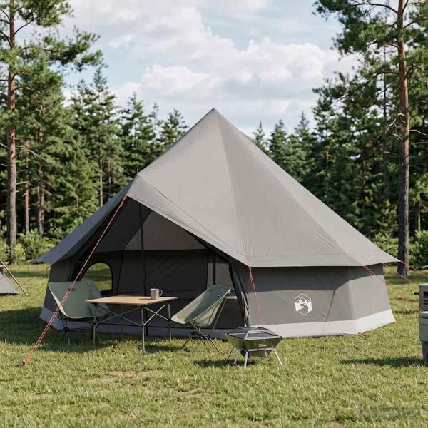 ARDEBO.de - Tipi Zelt 10 Personen Braun Grau Polyester und Stahl
