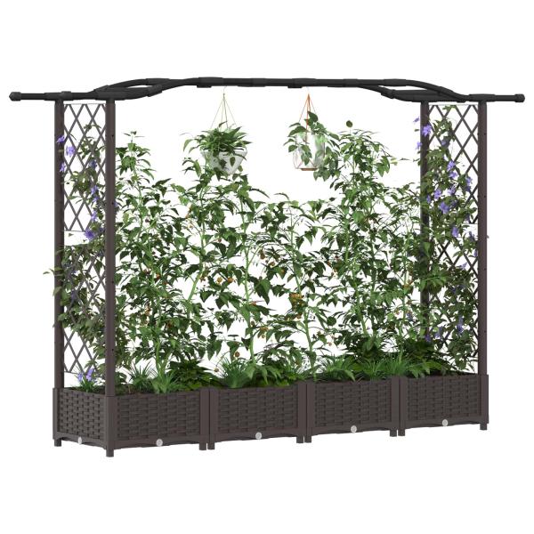 Hochbeet mit Rankgitter und Dach Braun 207 x 40 x 123 cm PP