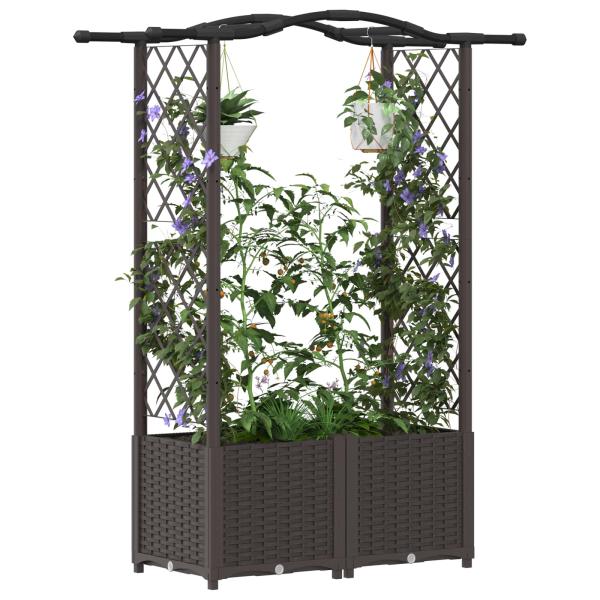 Hochbeet mit Rankgitter und Dach Braun 125 x 40 x 138 cm PP