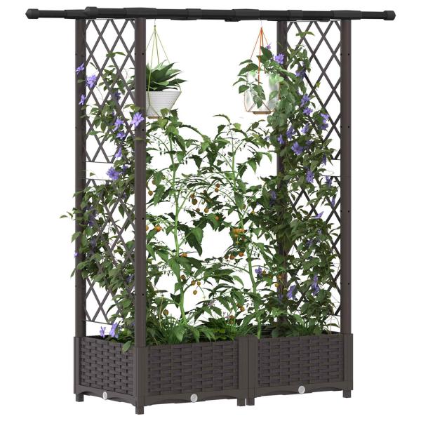 Hochbeet mit Rankgitter und Dach Braun 122,5 x 40 x 121 cm PP