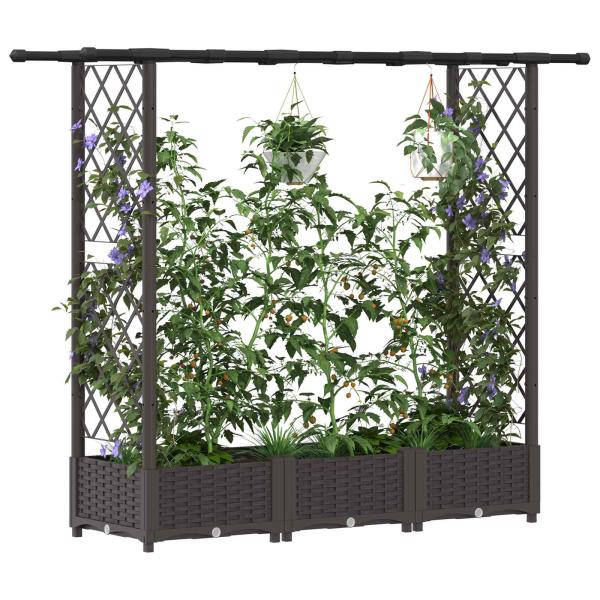 Hochbeet mit Rankgitter und Dach Braun 164 x 40 x 121 cm PP