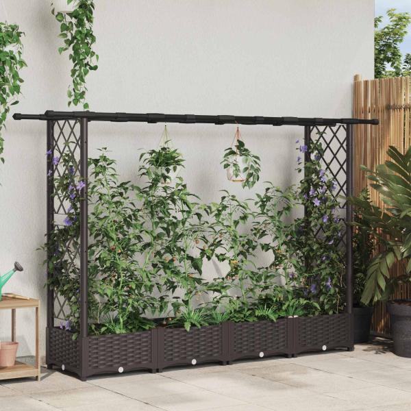 ARDEBO.de - Hochbeet mit Rankgitter und Dach Braun 203 x 40 x 121 cm PP