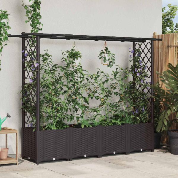 ARDEBO.de - Hochbeet mit Rankgitter und Dach Braun 203 x 40 x 136 cm PP