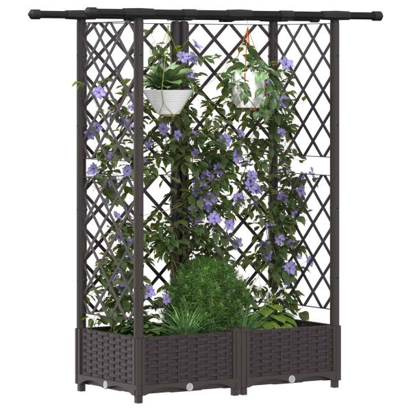 Hochbeet mit Rankgitter und Dach Braun 124 x 40 x 121 cm PP