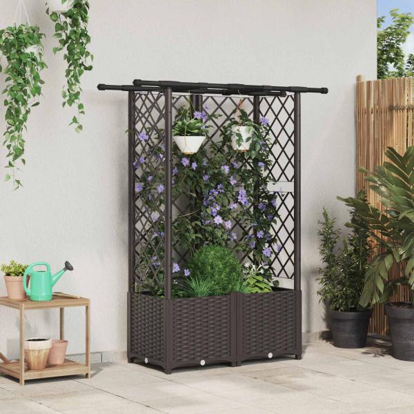 ARDEBO.de - Hochbeet mit Rankgitter und Dach Braun 124 x 40 x 136 cm PP