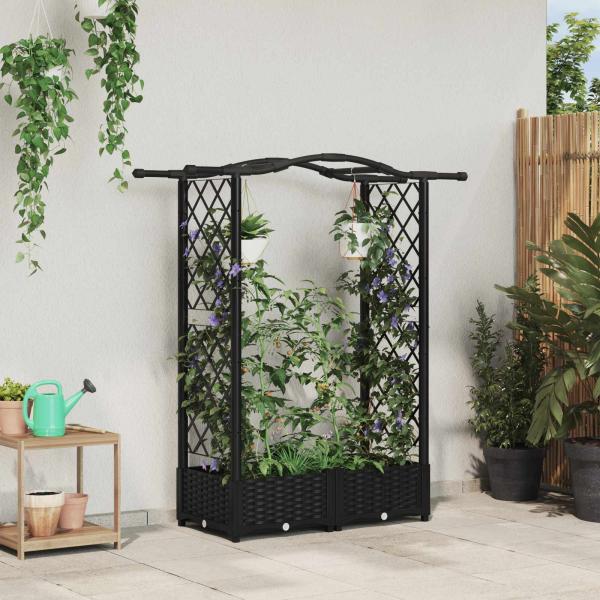 ARDEBO.de - Hochbeet mit Rankgitter und Dach Schwarz 124 x 40 x 123 cm PP