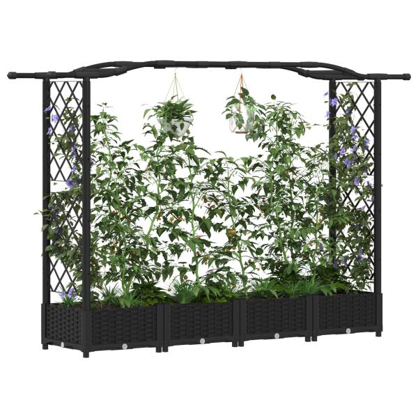 Hochbeet mit Rankgitter und Dach Schwarz 207 x 40 x 123 cm PP