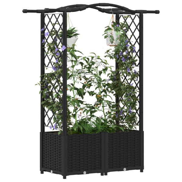 Hochbeet mit Rankgitter und Dach Schwarz 125 x 40 x 138 cm PP