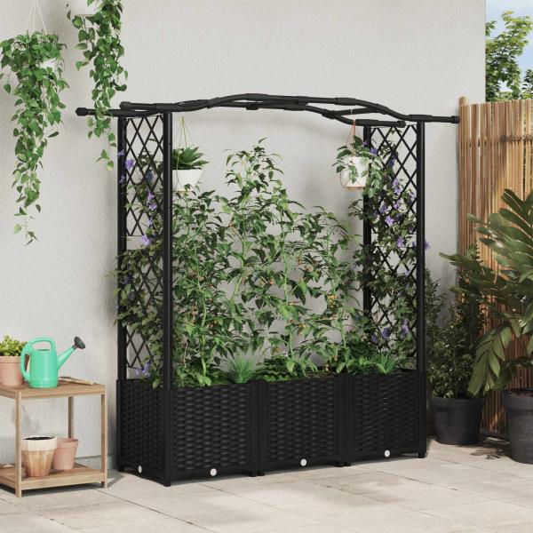 ARDEBO.de - Hochbeet mit Rankgitter und Dach Schwarz 164 x 40 x 138 cm PP